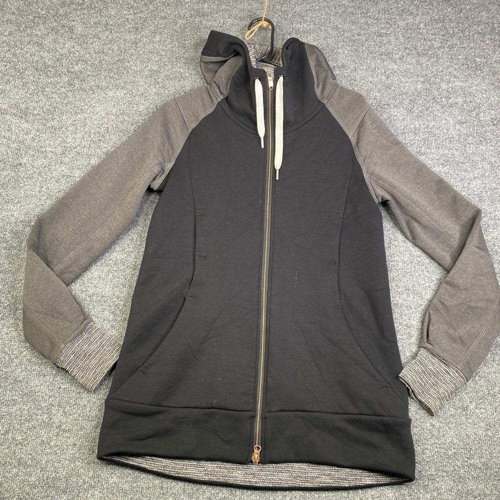 Lululemon Scuba Full Zip Hoodie Black Grey Colorblock Thumbholes Size 8